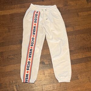 White GCDS Sweat Pants with Red/Blue Stripe size Medium
